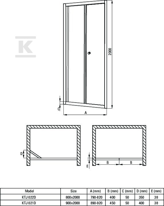 Drzwi prysznicowe wnękowe 90 cm - - KTJ_021D